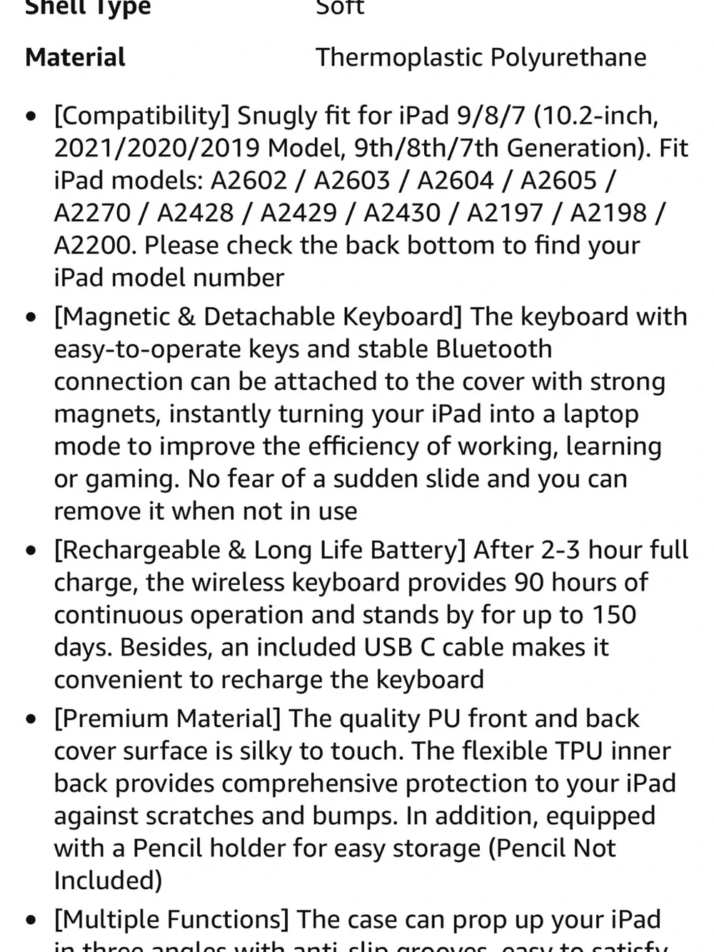Apple Black Bluetooth Keyboard Case for iPad 9/8/7 - Detachable Folio